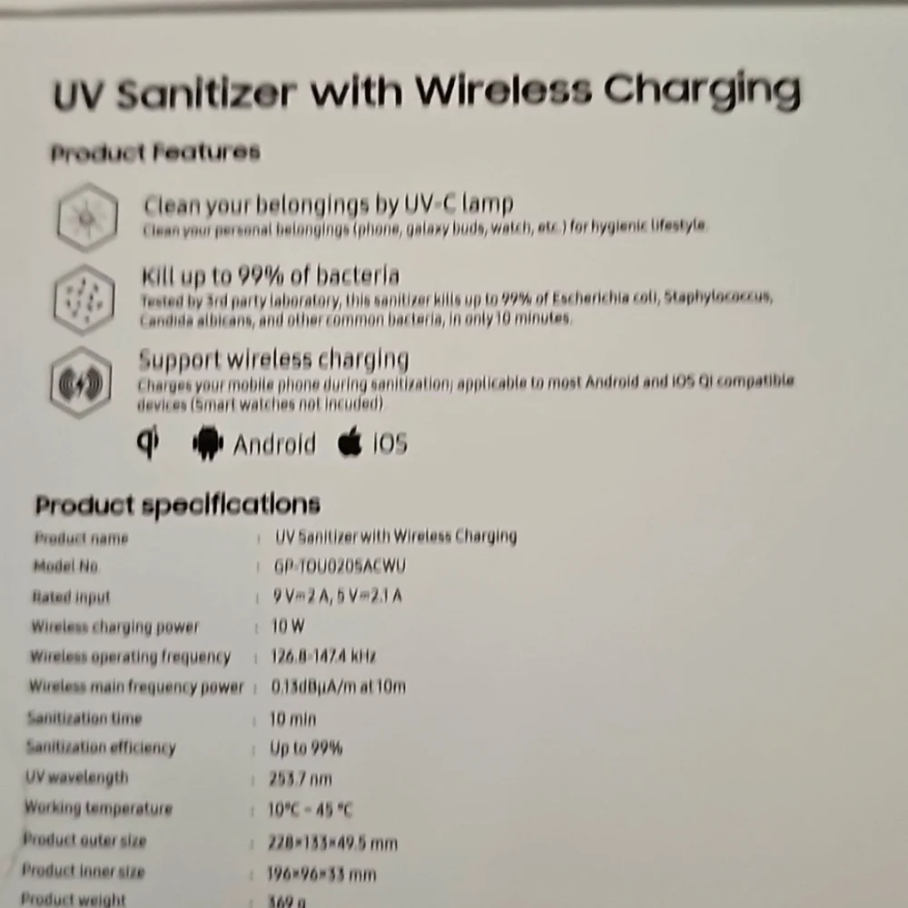UV Sanitizer With Wireless Charging Designed For Samsung